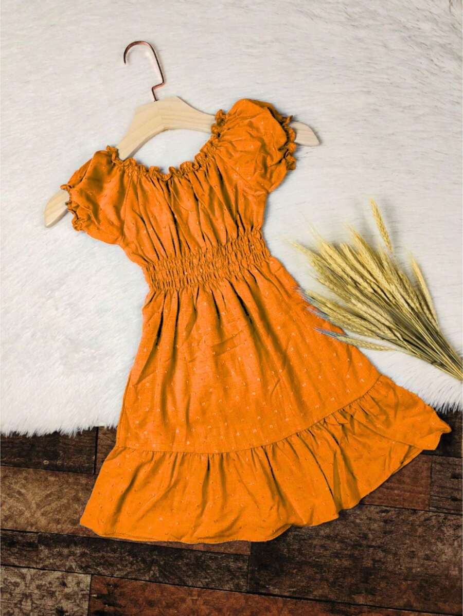 Plain  Children's And Youth Dress With Sleeves - trái cam - Xem 1