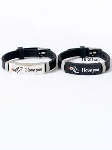 ATLVXJL 2 件夜光情侣知道你爱你心形图案字母我爱你吊饰黑色硅胶手链在黑暗中成长适合夏季女士女士爱人节日礼物 - 彩色 - 查看 11