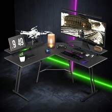 LILIIN 50x120x73 Cm Gaming Table, Without Tray Table/With Tray Table, Corner Desk 1.5 Cm Thick MDF Board And Steel, L-Shaped Computer Table Ergonomic And Scratch-Resistant, Desk With Spacious Work Surface