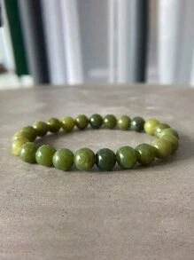1 pièce Bracelet de perles en jade vert naturel pour femmes et hommes, adapté pour le yoga et la méditation, bijou porte-bonheur, favorise la créativité et absorbe l'énergie négative