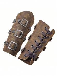 Handmade PU Leather European Medieval Retro Knight Wristband, COSPLAY Stage Costume Prop - A - View 4