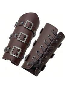 Handmade PU Leather European Medieval Retro Knight Wristband, COSPLAY Stage Costume Prop - A - View 5