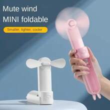 1 件便携式风扇迷你手持风扇 USB 可充电带便携移动电源小型手持可折叠口袋风扇适合旅行 - 彩色 - 查看 1