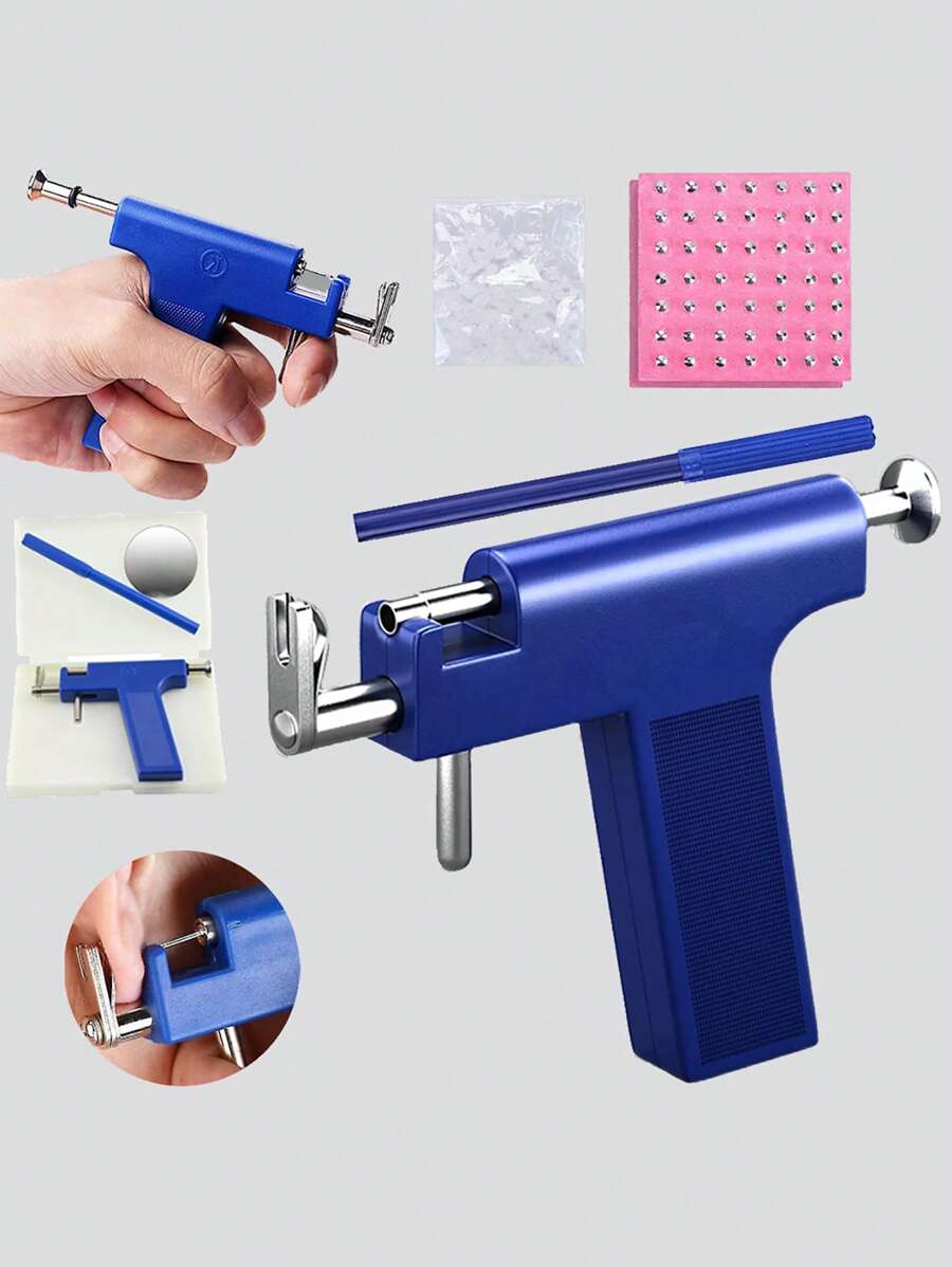 Professional Ear Piercing Gun Tool Set 98pcs Ear Studs Steel Ear Nose Navel Body Piercing Gun Unit Tool Kit Pierce Tool - 1 Blue Gun + 98 Matching Earrings - View 1
