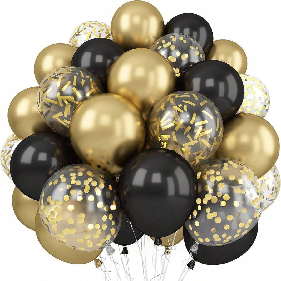 30Pcs 10/12 Inch Black And Gold Balloon Gold Confetti Balloon For Birthday Weddings Anniversary Party Decorations,