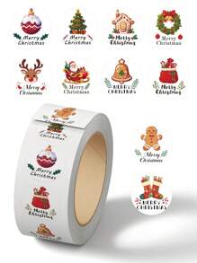 1 rotolo/500 pezzi Adesivi natalizi,Adesivi sigillo natalizi con 10 motivi diversi, decorazione per busta, Adesivi fai da te per regali di Natale e Ognissanti - Multicolore - Visualizzare 1