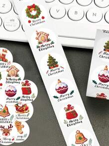 1 rotolo/500 pezzi Adesivi natalizi,Adesivi sigillo natalizi con 10 motivi diversi, decorazione per busta, Adesivi fai da te per regali di Natale e Ognissanti - Multicolore - Visualizzare 3