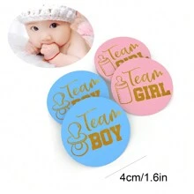 24 piezas Etiquetas redondas para fiesta de revelación de género, etiquetas para juego de equipo de niños y niñas, etiquetas para bolsas de dulces/galletas, para baby shower, fiesta de cumpleaños, decoraciones y regalos para la familia - Multicolor - Ver 5