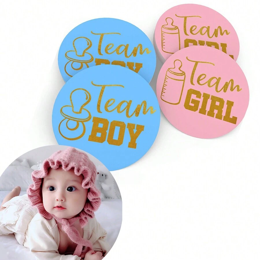 24 piezas Etiquetas redondas para fiesta de revelación de género, etiquetas para juego de equipo de niños y niñas, etiquetas para bolsas de dulces/galletas, para baby shower, fiesta de cumpleaños, decoraciones y regalos para la familia - Multicolor - Ver 1