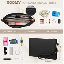 PLANEE 轻便商务休闲金属简约钻石钢夹方形包，便携单肩斜挎包女士手提包手机包手拿包钱包派对晚宴包，光面，大容量，休闲百搭风格生日礼物可拆卸肩带，适合少女，适合办公室、大学、工作、商务、通勤、户外、旅行、郊游、时尚、朋克和街头装扮，适合女大学生、新秀和白领工作者，时尚女士工作包，适合日常优雅和特殊场合 - 黑色 - 查看 8