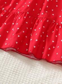 Girls Fashion Dress, Long Sleeve Allover Heart Print Ruffle Hem Dress