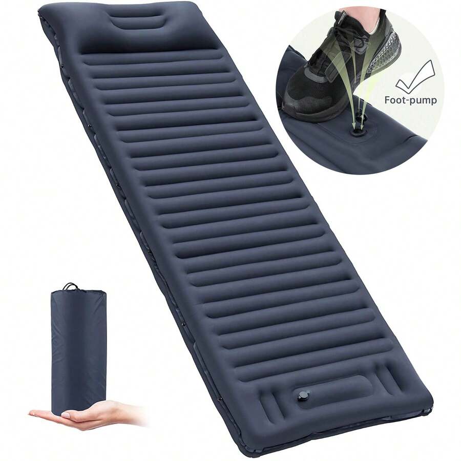 TUNKE Acampada al aire libre Colchón inflable engrosado inflable  Pisar,Inflar con los pies - Azul Marino - Ver 1