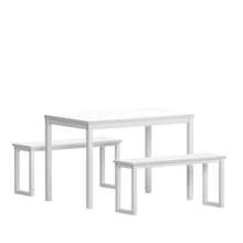DlandHome Dining Table Set For 4,Kitchen Table With Benches,Wooden Dining Table And Chair Set Of 3, Iron Frame, White - 白色 - 查看 7