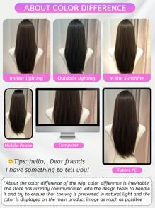 SHUDUO 1 件合成耐热直发假发棕色中分假发26 英寸长由纤维制成适合日常使用自然逼真的假发（不包括配件）