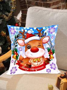 1 件 45*45 厘米新款圣诞装饰枕套亲肤短毛绒法兰绒方形靠垫套，可爱麋鹿系列柔软枕套，适用于圣诞派对居家房间沙发椅汽车装饰圣诞节装饰品，不含枕芯，圣诞节 - 聖誕麋鹿抱枕套 - 查看 7