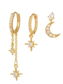 3-6个水钻耳夹，独特设计，高端大气，适合学生和女性佩戴，无需耳洞，日常佩戴。 - 三件式耳飾套裝 - 查看 6