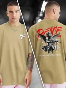 PEACE GUN 100% Cotton Front And Back Printed T-Shirt GPJ1 - 卡其色 - 查看 1