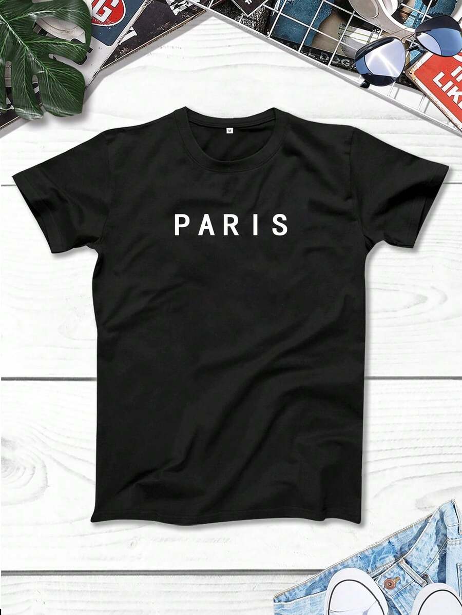 SHEIN SHEIN Men's Short Sleeve Printed T-Shirt - 黑色 - 查看 1