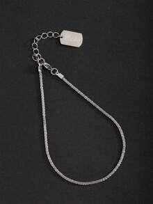 1pc Beach Style Women's Shiny Silver & Gold Stainless Steel Name Pendant Anklet - Silver - View 30