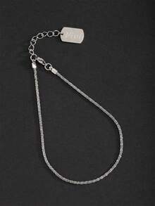 1pc Beach Style Women's Shiny Silver & Gold Stainless Steel Name Pendant Anklet - Silver - View 26
