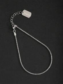 1pc Beach Style Women's Shiny Silver & Gold Stainless Steel Name Pendant Anklet - Silver - View 41