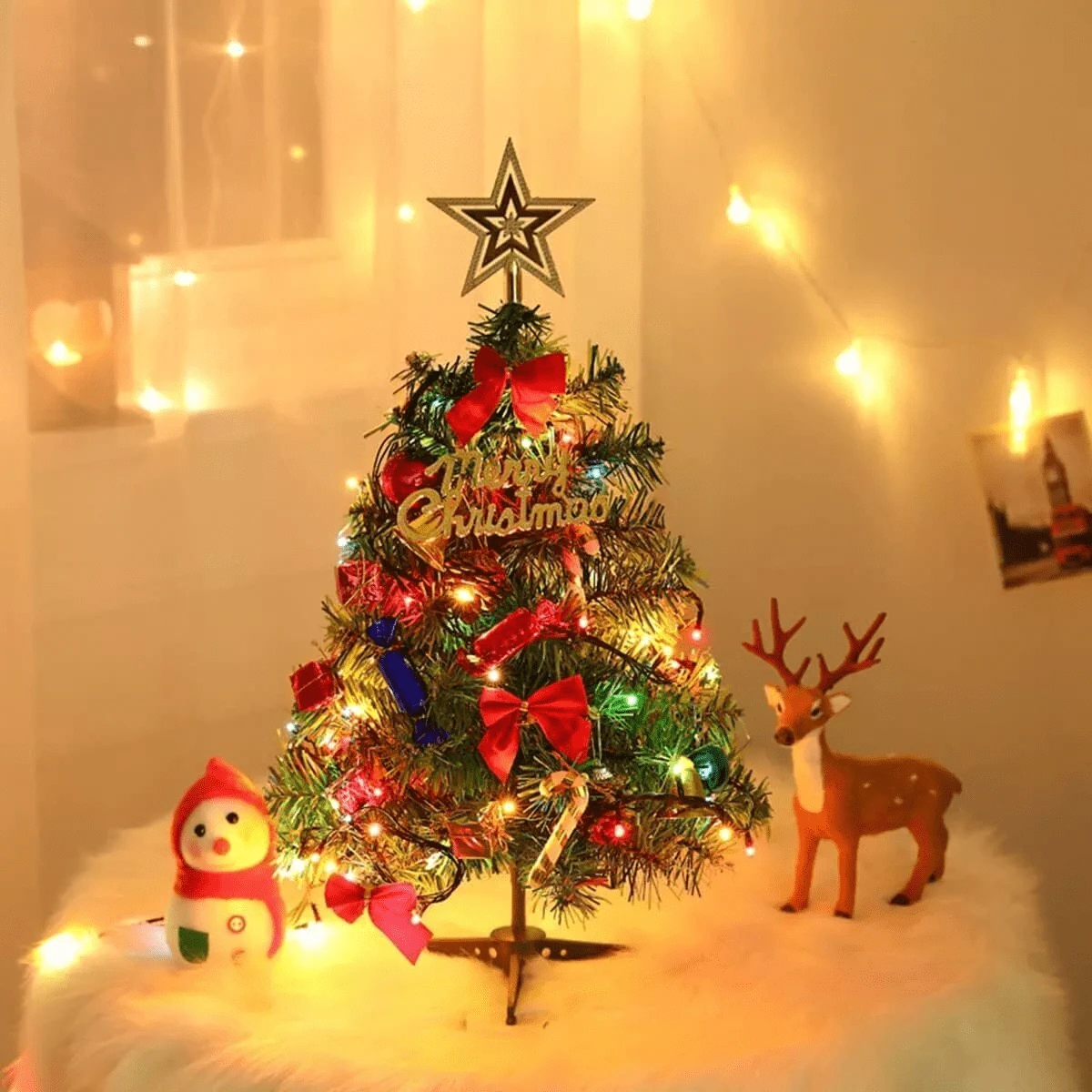 Mini Small Christmas Tree With LED Lights Tabletop Artificial Xmas Ornament Gift For Holiday ,Christmas Party Decorations And Daily Furniture Decoration - Multicolor - View 1