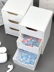 1pc Mini Desktop Storage Box With 3 Compartments, Drawer Cosmetics Organizer, Simple 3 Layers Drawer Storage Box, Tabletop Storage Box Halloween Decor, Room Decor, Christmas Decorations, Halloween, Halloween Decorations, Christmas, Halloween Decor, Christmas Decor, Fall Decor, Christmas Decor, Storage, Organizer - White - View 7
