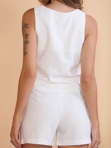 KY FASHION Women's Deep V Neck Tank Top And Shorts Set Custom Made - 白色 - 查看 5