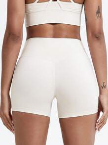 1件装瑜伽运动裤户外健身跑步训练短裤高腰透气骑行短裤 - 米色 - 查看 7