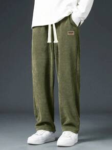 Pantalones rectos sueltos de pana, pantalones deportivos casuales de unicolor para hombres, todo a juego - Verde - Ver 4