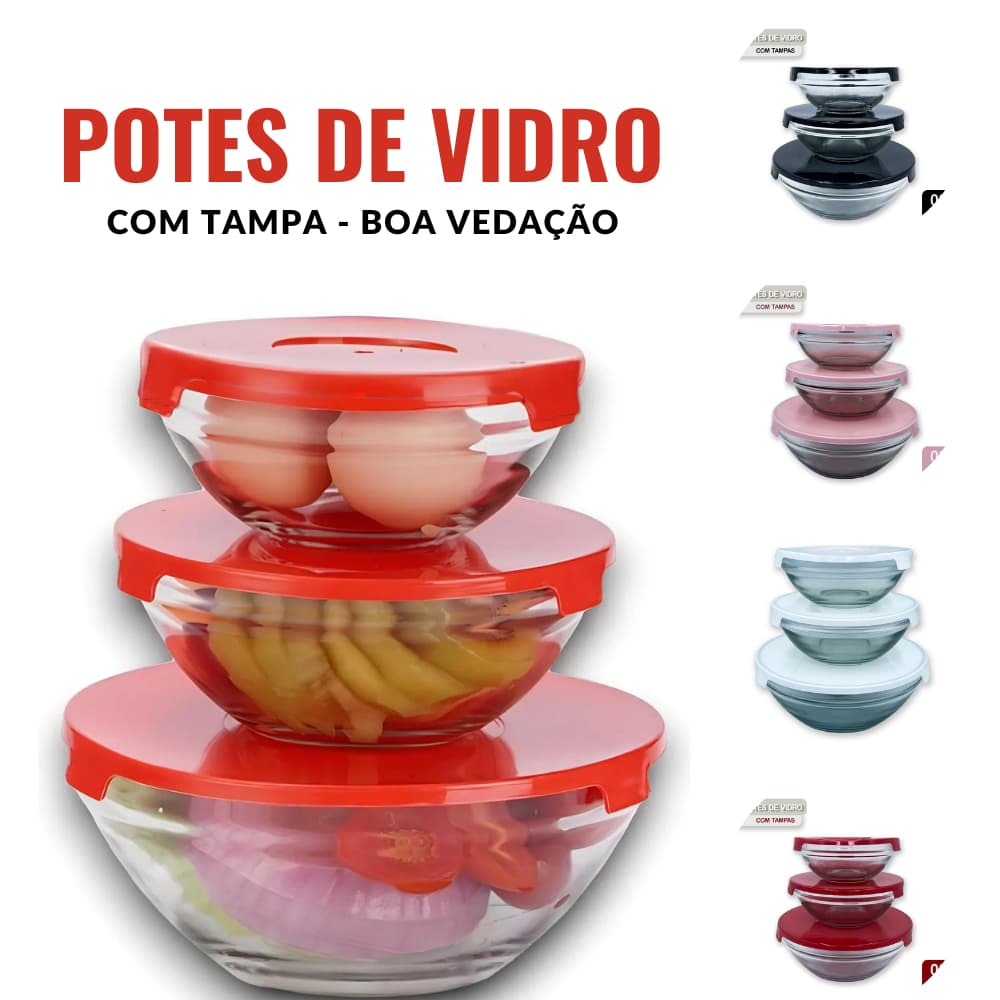 Set Of 3 Airtight Glass Jars With Lid And Excellent Sealing Lunch Box Kitchen Organization White - Red - View 1