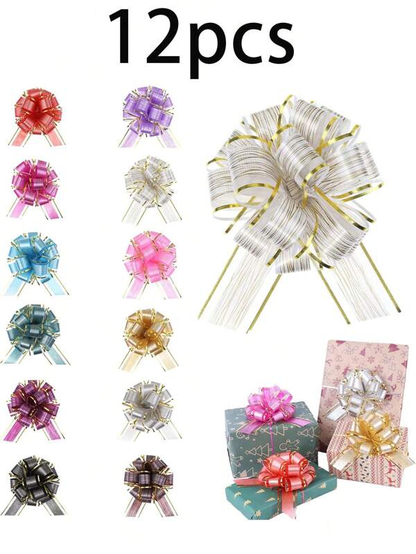 12 Peças de Laços de Fita para Embrulho de Presentes, Laços de Fita Grandes de 6 Polegadas para Cestas de Presente, Decoração de Garrafa de Vinho, Decoração de Festa de Casamento e Aniversário