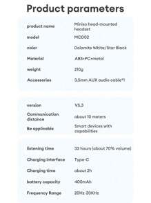 MCD02被動降噪HiFi音效低延遲運動耳聽，帶麥克風，可摺疊式，長續航無線耳機 - 黑色 - 查看 10