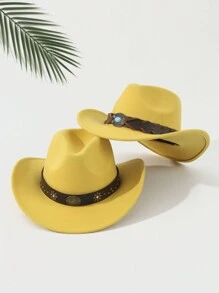 2 szt. Unisex haftowany pasek na głowę bydła wystrój Boho kowboj/kowboj miękki filcowy kapelusz fedora, na zewnątrz, na co dzień, na imprezę, lato, zimę