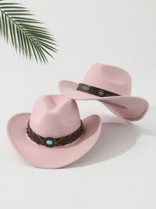 2 szt. Unisex haftowany pasek na głowę bydła wystrój Boho kowboj/kowboj miękki filcowy kapelusz fedora, na zewnątrz, na co dzień, na imprezę, lato, zimę