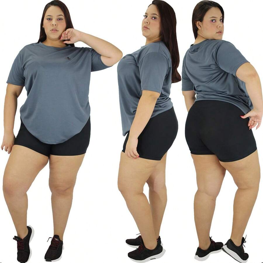 Women's Plus Size Gym Dry Fit T-Shirt - Dark Grey - View 1