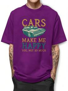 Make Me Happy Car Basic T-Shirt 100% Cotton Short Sleeve GPJ1 - 紫色 - 查看 1
