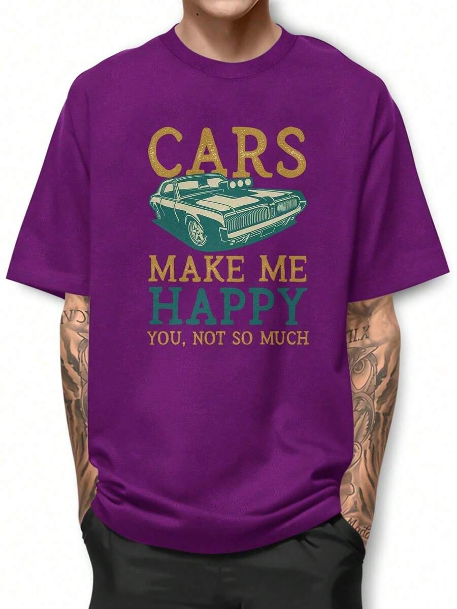 Make Me Happy Car Basic T-Shirt 100% Cotton Short Sleeve GPJ1 - 紫色 - 查看 1