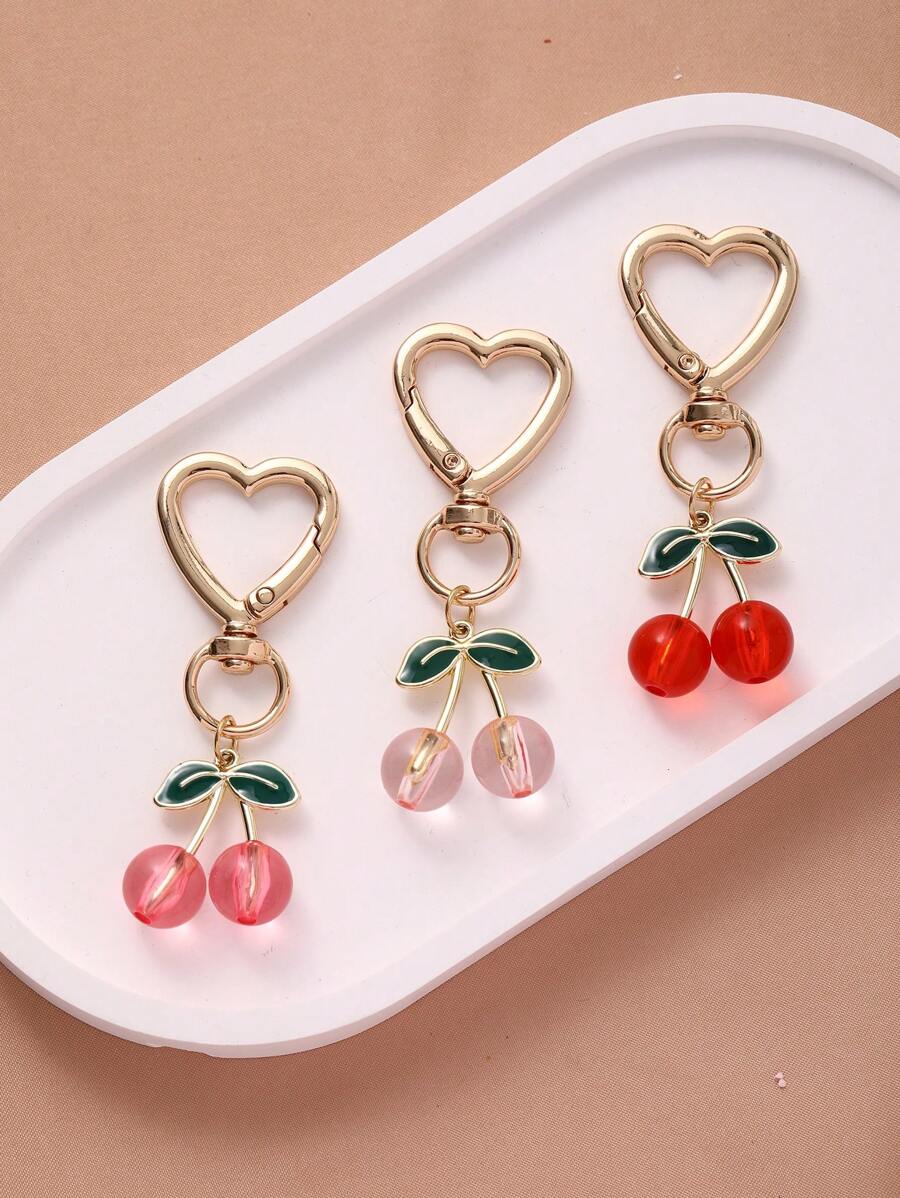 1 件时尚可爱樱桃形金属钥匙扣环 - 装饰心形夹，女士生日礼物，日常使用配件，带水果主题设计汽车配件包饰背包，适合学校水果可爱哥特 Y2k - 彩色 - 查看 1