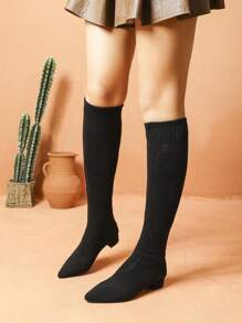 New Pointy-Toe Knee-High Boots For Women 2024 Autumn, Slim, Straight Tube, Wedge Heel, Equestrian Style