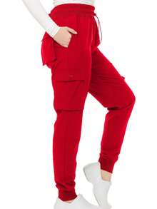 Women's Cargo Scrub Jogger Pants – 4-Way Stretch, Elastic Waist, Multiple Utility Pockets, Wrinkle-Resistant, Workwear For Nurses & Healthcare Professionals - Red - View 4