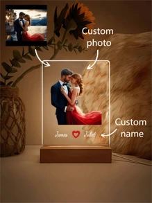 Personalized Acrylic Heart-Shaped Photo Frame, Customized Acrylic Spotify Night Light Plaque, Personalized Wedding Gift, Couple's Christmas Gift - No Background - View 2