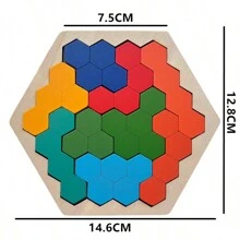 1set 3d Hexagonal Wooden Jigsaw Puzzle For Kids' Educational Toy, Brain Iq Test Game Montessori Toy Gift,Jenga,Wood Game,Toys>Brain Game - Multicolor - View 3