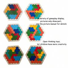1set 3d Hexagonal Wooden Jigsaw Puzzle For Kids' Educational Toy, Brain Iq Test Game Montessori Toy Gift,Jenga,Wood Game,Toys>Brain Game - Multicolor - View 6