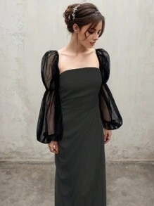 1 件白色网眼双层 2 节泡泡袖带弹性袖口，新娘长袖套秋季配饰 - 彩色 - 查看 4