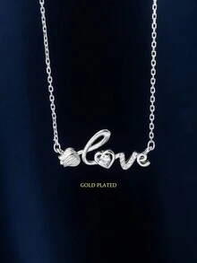 1 件时尚玫瑰爱心吊坠项链，925 纯银可调节长度女士项链，礼物 - 銀色 - 查看 8