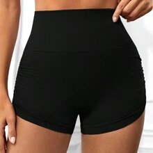 1pc 蜜桃臀健身瑜伽裤女高腰蜜桃臀速干紧身跑步健身裤螺纹纯色运动裤