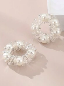 2/4 Stücke Telefon-Draht Scrunchies mit Perlen, einfache Haargummis für Dutt, Pferdeschwanz Accessoires