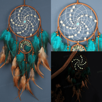 A Luminous Bead Tree Of Life Double Ring Dream Catcher Wind Chime Pendant Homestay  Wall Decoration Ornaments,Home Decor ,Room Decor,Wall Decor Gifts Birthday Graduation