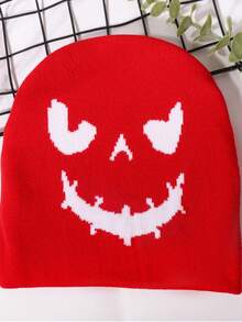 1pc Halloween Funny Pumpkin Smiling Face Pattern Knitted Hat, Personalized Comfortable Warm Hip Hop Hat, Personalized All Match Festive Atmosphere Hat, Suitable For Men And Women Halloween Gifts